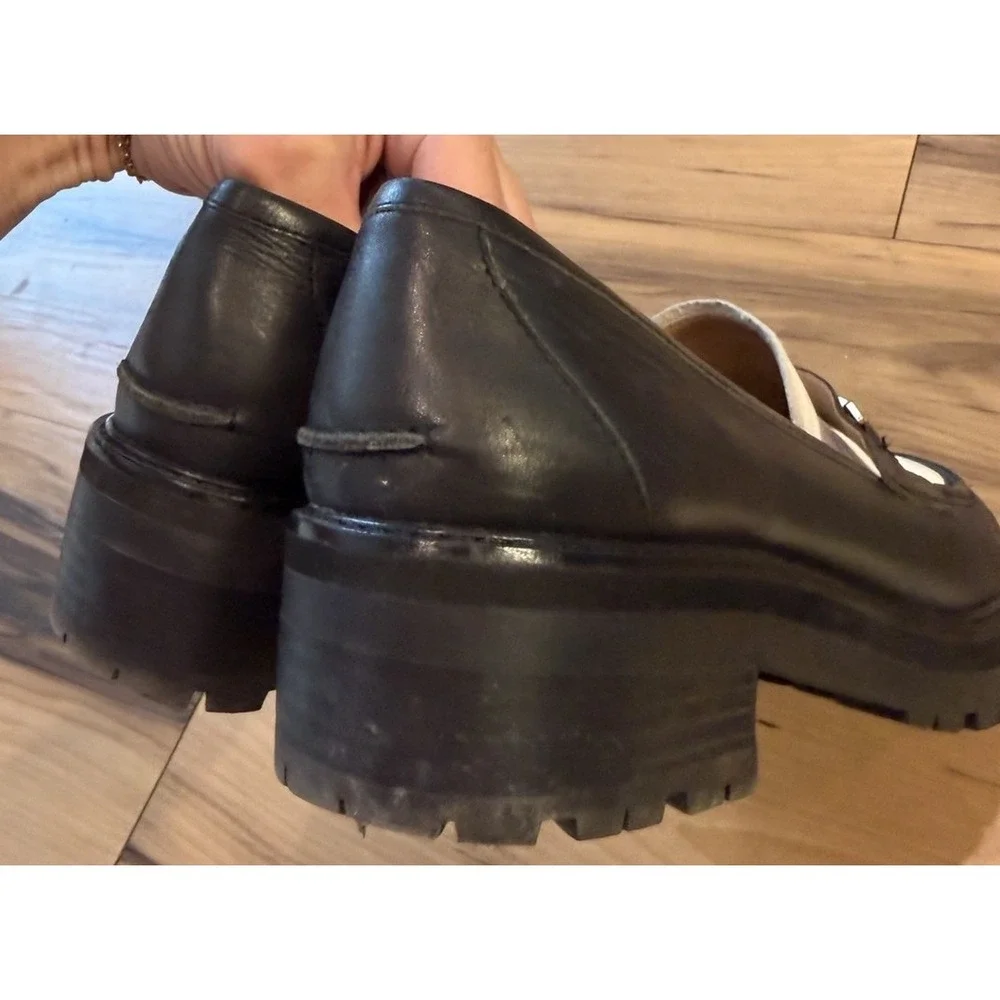 Sam Edelman Tully Bit Loafers Womens 9M Black White Leather Lug Sole Shoes - Picture 8 of 16